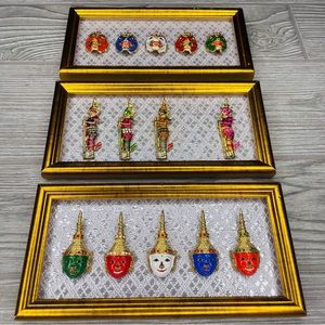 3 hanging wall art thai souvenir enamel metal pins on picture frames unique